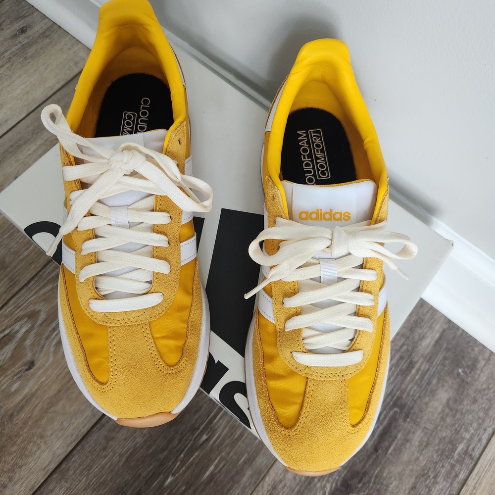 Adidas Women's Run 70s 2.0 Yellow & White Retro Cloudfoam Sneakers Size 8.5 - Picture 4 of 6
